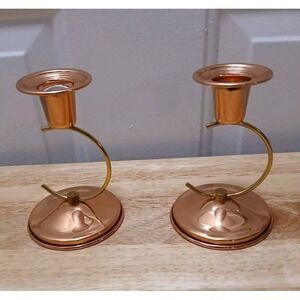 Coppercraft Guild Copper & Brass Pair Of Candlestick Holders 4½" Tall